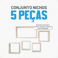Conjunto de Nichos Decorativos em Madeira Pinus – 5 Peças