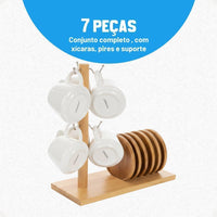Conjunto de Xícaras Oasis em Cerâmica 90 ml – 13 Peças com Suporte