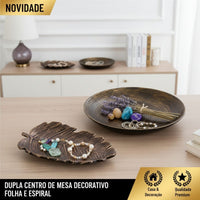 Kit Centro de Mesa Redondo 30cm + Folha Curva 24,5cm Zein Marrom Envelhecido