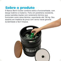 Barril Cooler Banco Preto com Tampa Marrom
