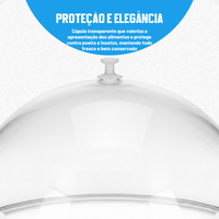 Kit Cúpula Redonda Média 23cm Cristal + Conjunto Porta Copos Cristal com 7 Peças
