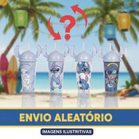 Copo Plástico Stitch com Tampa e Canudo – 500 ml (Sortido)