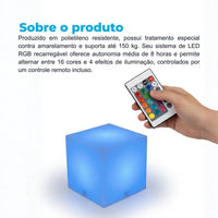 Cubo Branco LED RGB sem Fio – 42 x 42 cm