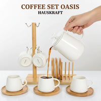 Conjunto de Xícaras Oasis em Cerâmica 90 ml – 13 Peças com Suporte