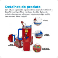 Canecão Térmico Tumbler Super Mario com Pingente – 1,15 L