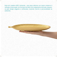 Centro de Mesa Decorativo em Formato de Folha Dourado – 40 x 14 cm