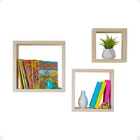Conjunto de Nichos Decorativos Quadrados em Madeira Pinus – 3 Peças