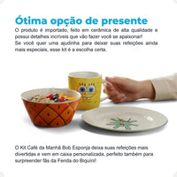 Conjunto Breakfast Bob Esponja em Cerâmica com Caneca, Bowl e Prato