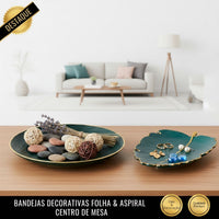Kit Centro de Mesa Redondo 30cm + Folha Curva 24,5cm Zein Verde Dourado