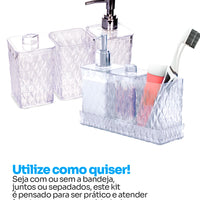 Kit Banho Glamour em Acrílico Cristal – 4 Peças