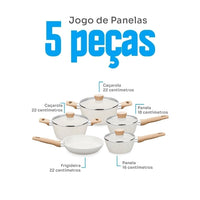 Conjunto de Panelas Carmela Vanilla MTA 5 Peças com Revestimento Ceramic Flon