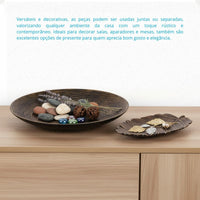 Kit Centro de Mesa Redondo 30cm + Folha Curva 24,5cm Zein Marrom Envelhecido