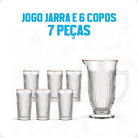 Jarra com 6 Copos de Vidro com Borda Dourada – Lila