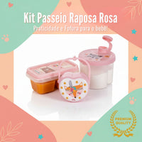 Kit Dosador de Leite em Pó 3 Compartimentos 300ml com Porta Chupeta com Alça e Porta Papinha Duplo com Encaixe 70ml Rosa