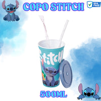 Copo Stitch Infantil com Tampa e Canudo Plasutil – 500 ml
