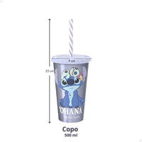 Copo com Tampa e Canudo Stitch – 500 ml (Sortido)