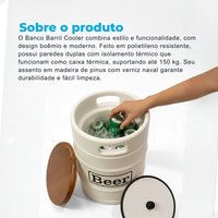 Barril Cooler Banco Branco com Tampa Marrom