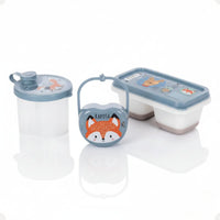 Kit Dosador de Leite em Pó 3 Compartimentos 300ml com Porta Chupeta com Alça e Porta Papinha Duplo com Encaixe 70ml Azul