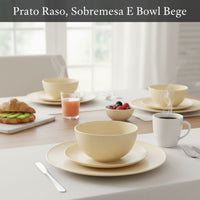 Kit Mesa Posta Fibra de Bambu Bowl 600ml + Prato 20cm + Prato 27cm Bege