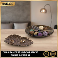 Kit Centro de Mesa Redondo 30cm + Folha Curva 24,5cm Zein Marrom Envelhecido