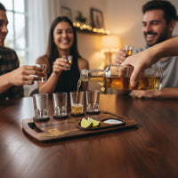 Tábua de Shot para Tequila em MDF com 4 Copos, Sal e Limão