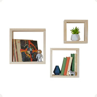 Conjunto de Nichos Decorativos Quadrados em Madeira Pinus – 3 Peças