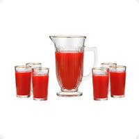 Jarra com 6 Copos de Vidro com Borda Dourada – Lila