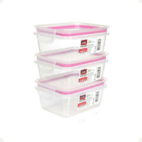 Kit Pote Plástico Hermético Trava Mais 3 peças 550ml Rosa