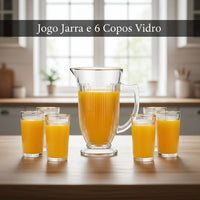 Jarra com 6 Copos de Vidro com Borda Dourada – Lila