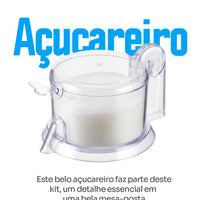 Kit Porta Bolo Trança 26cm com Porta queijo, Porta Leite, Manteigueira e Açucareiro Acrílico 5 Peças