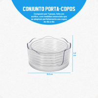 Kit Cúpula Redonda Média 23cm Cristal + Conjunto Porta Copos Cristal com 7 Peças