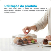 Porta-Pães, Bolos e Doces Ibiza Retangular com Tampa Translúcida