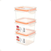 Kit Pote Plástico Hermético Trava Mais 3 Peças 380ml Laranja