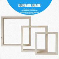 Conjunto de Nichos Decorativos Quadrados em Madeira Pinus – 3 Peças