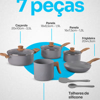 Conjunto de Panelas Easy Gris Ceramic Life 7 Peças Antiaderente – Cinza