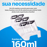Porta-Condimentos em Acrílico Cristal com Suporte Preto – 7 Peças