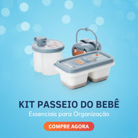 Kit Dosador de Leite em Pó 3 Compartimentos 300ml com Porta Chupeta com Alça e Porta Papinha Duplo com Encaixe 70ml Azul