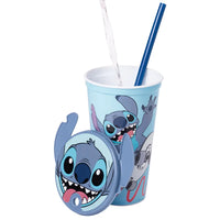 Copo Stitch Infantil com Tampa e Canudo Plasutil – 500 ml