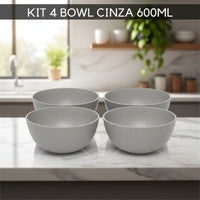 Kit Bowl Fibra de Bambu 600ml 4 peças Cinza