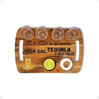 Tábua de Shot para Tequila em MDF com 4 Copos, Sal e Limão