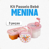 Kit Dosador de Leite em Pó 3 Compartimentos 300ml com Porta Chupeta com Alça e Porta Papinha Duplo com Encaixe 70ml Rosa