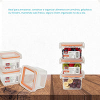 Kit Pote Plástico Hermético Trava Mais 3 Peças 380ml Laranja