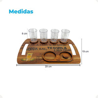 Tábua de Shot para Tequila em MDF com 4 Copos, Sal e Limão
