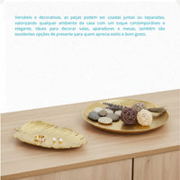 Kit Centro de Mesa Redondo 30cm + Folha Curva 24,5cm Zein Dourado