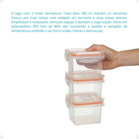 Kit Pote Plástico Hermético Trava Mais 3 Peças 380ml Laranja