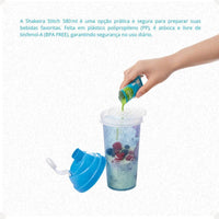 Copo Shakeira de Plástico com Tampa Rosca e Misturador Stitch – 580 ml