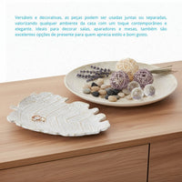 Kit Centro de Mesa Redondo 30cm + Folha Curva 24,5cm Zein Branco Dourado