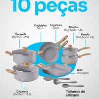 Conjunto de Panelas Easy Gris Ceramic Life 10 Peças Antiaderente – Cinza