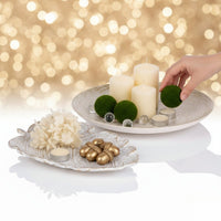 Kit Centro de Mesa Redondo 30cm + Folha Curva 24,5cm Zein Branco Dourado