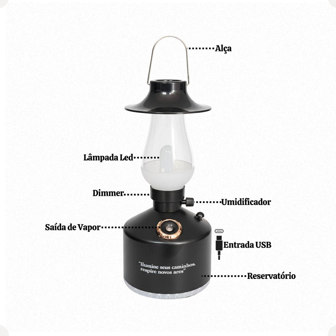 Luminária Lampião Led 3 em 1 com Umidificador